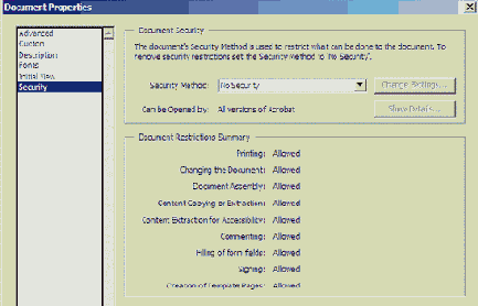 в диалоге Document Properties 
