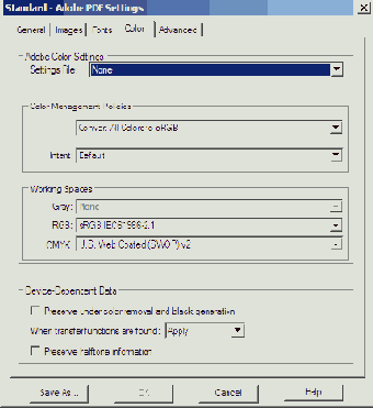 В диалоге Adobe PDF 